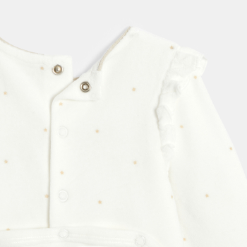 بيجاما مخملية للطفلة الرضيعة عليها رسم ظبي أبيض لامع